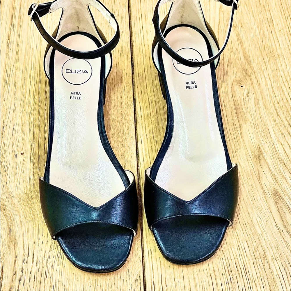 Clizia Italian Black Leather Women's Sandals